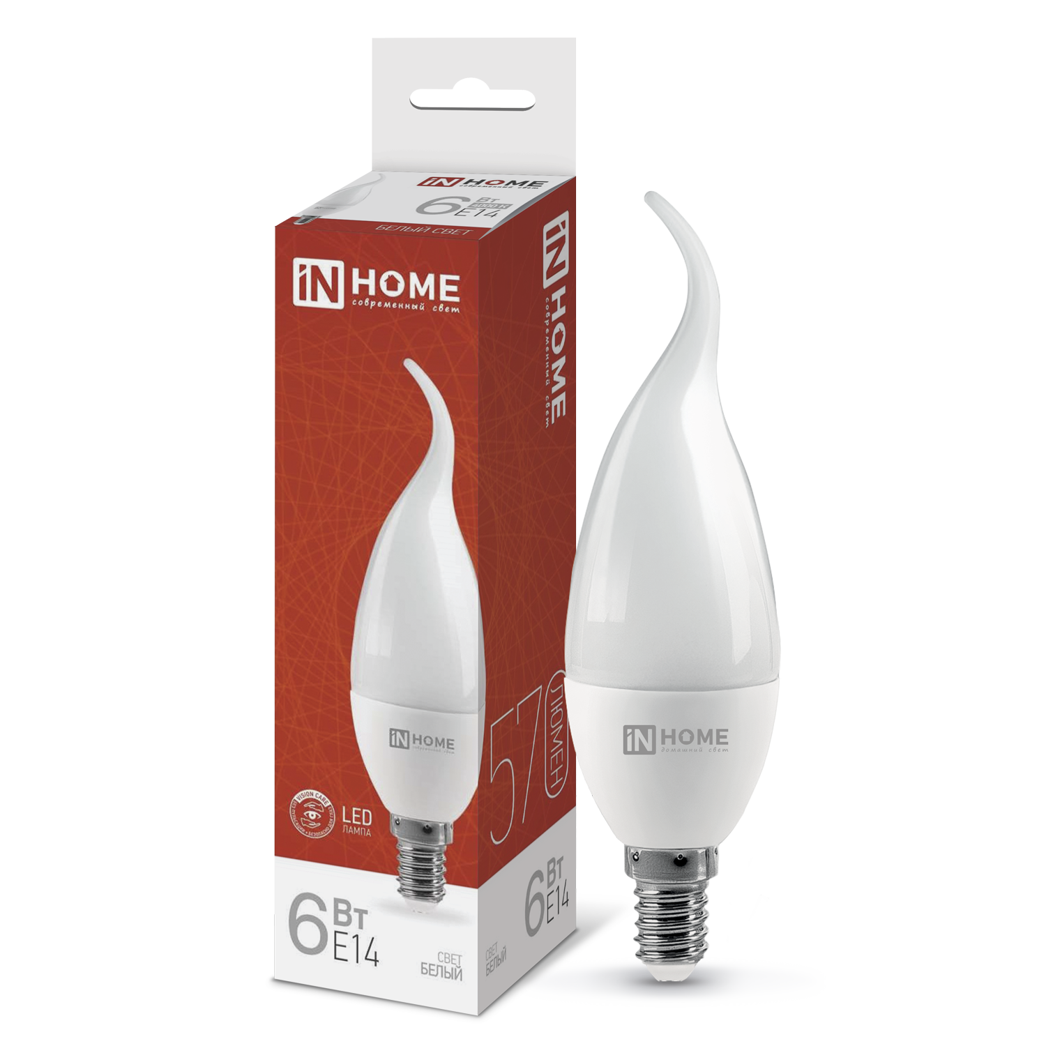 Лампа светодиодная LED-СВЕЧА НА ВЕТРУ-VC 6Вт 230В Е14 4000К 570Лм IN HOME в Иркутске