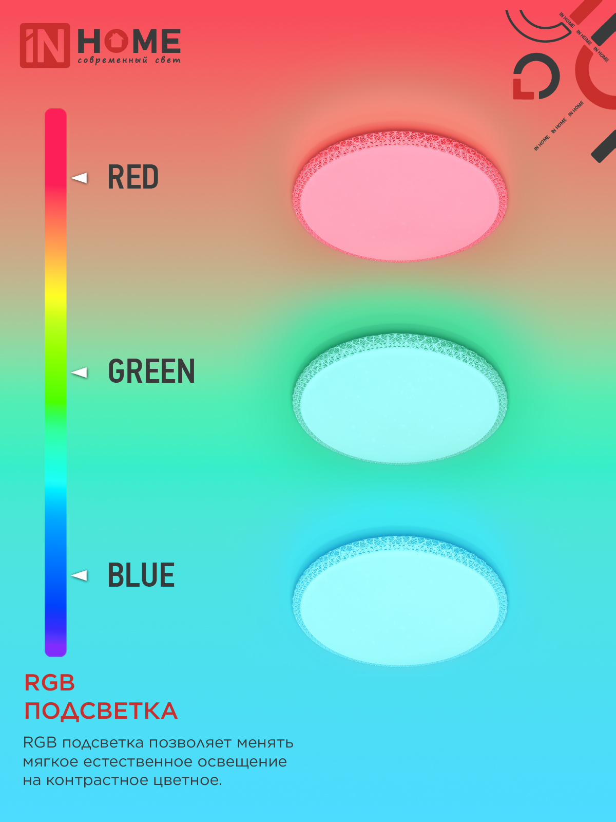 Светильник светодиодный COMFORT MYSTERY-RGB 125Вт 230В 3000-6500K 10000Лм 500x80мм с пультом ДУ IN HOME в Иркутске