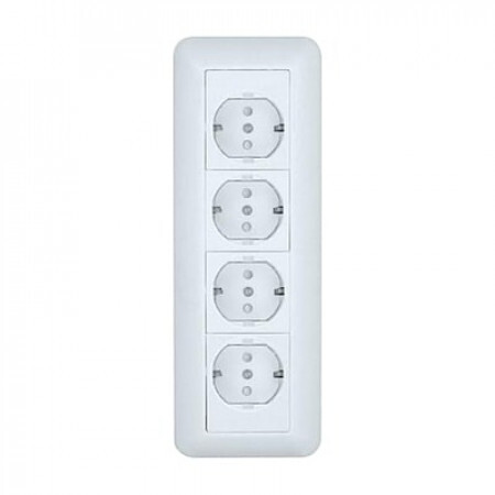 Розетка четырехместная ПРИМА SE с заземлением с монтажной пластиной со шторками накладная белая в Иркутске