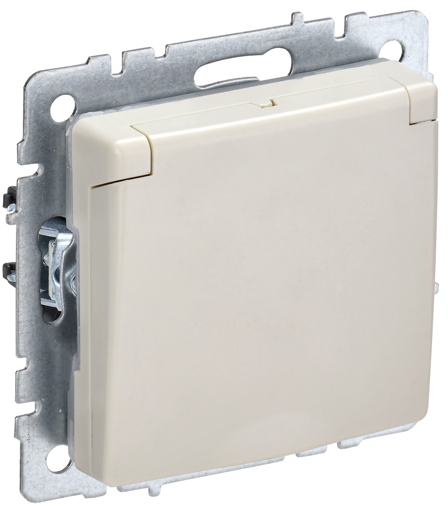 Розетка одинарная с з/к со шторками с крышкой 16А IP44 BRITE IEK бежевая в Иркутске
