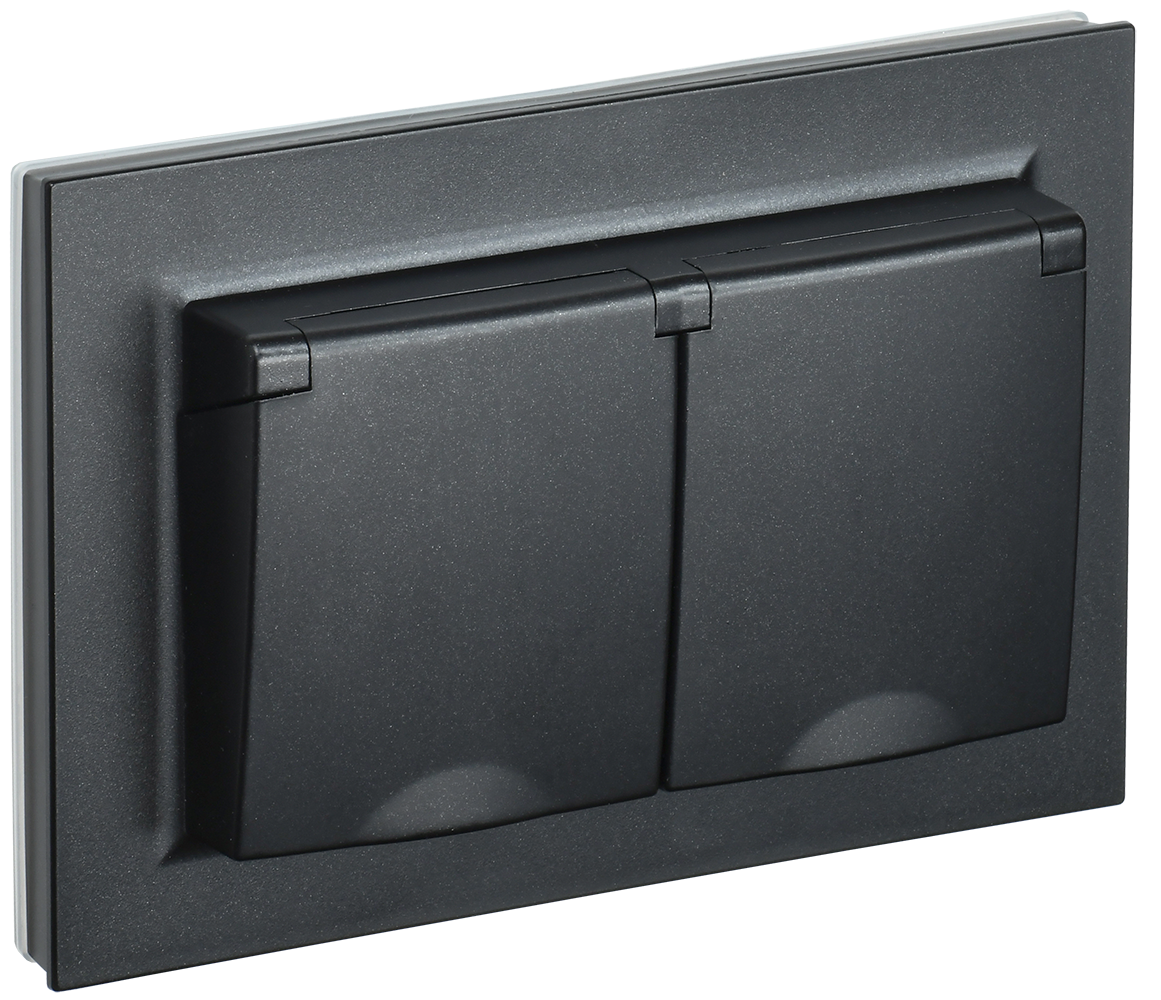 Розетка двойная с крышкой 16А IP44 BRITE IEK черная в сборе в Иркутске