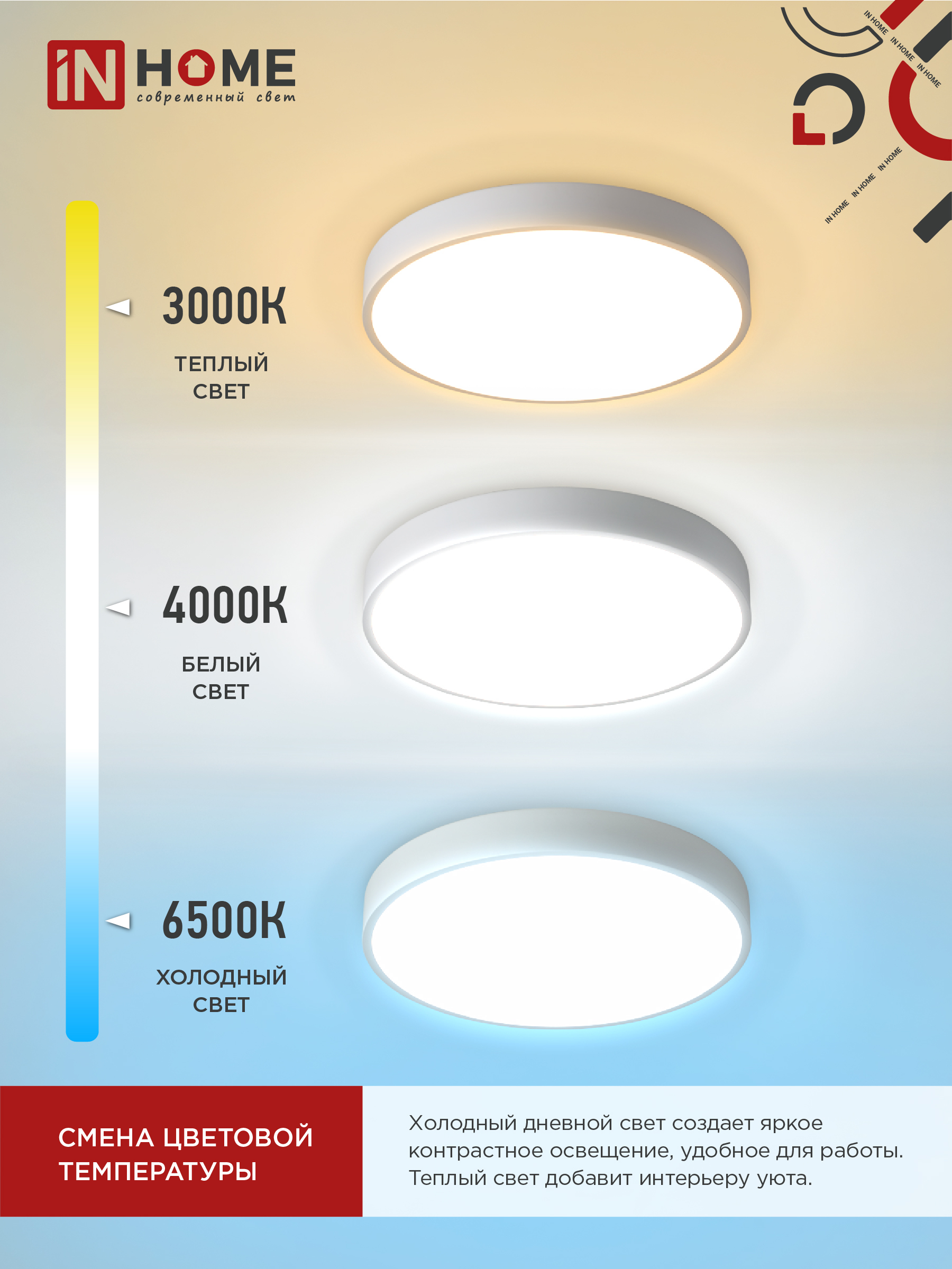 Светильник светодиодный SCANDY SIMPLE-120RCW 120Вт 230В 3000-6500K 9600Лм 500x50мм с пультом ДУ белый IN HOME в Иркутске