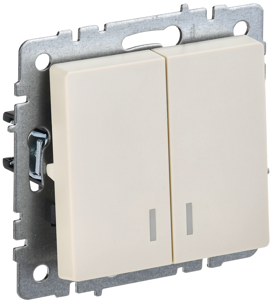 Выключатель двухклавишный с подсветкой 10А BRITE IEK бежевый в Иркутске