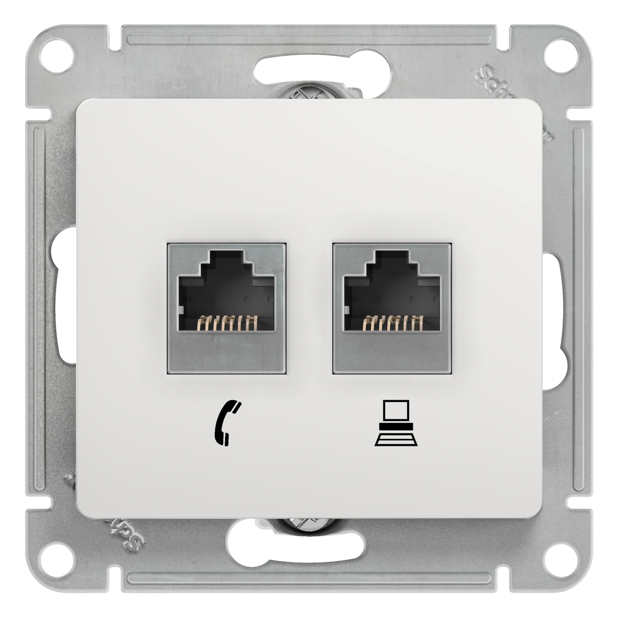 Розетка двойная телефонная компьютерная RJ11+RJ45 Glossa SE белая в Иркутске
