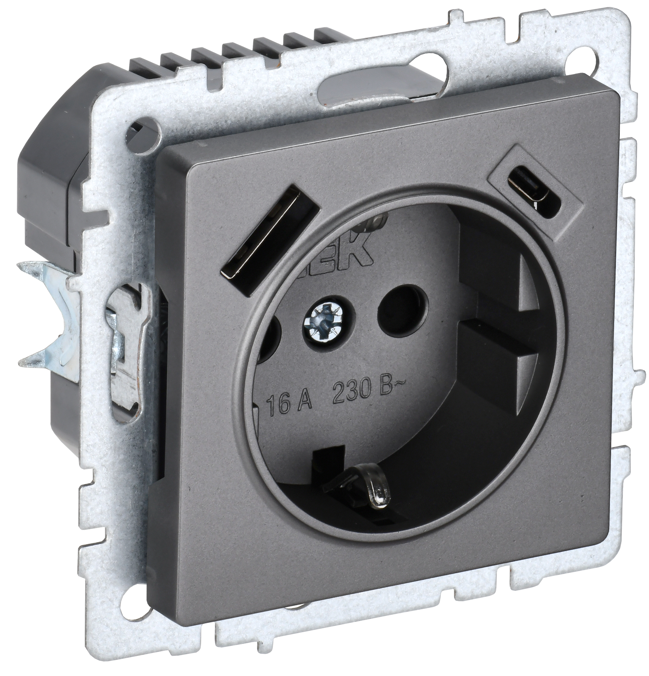 Розетка одинарная с з/к со шторками 16А с USB A+C 18Вт BRITE IEK сталь в Иркутске