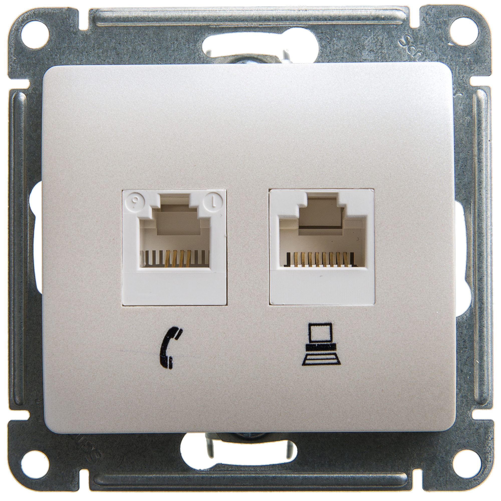 Розетка 2ая ТЛФ компьютерная RJ11+RJ45 Glossa перламутр в Иркутске