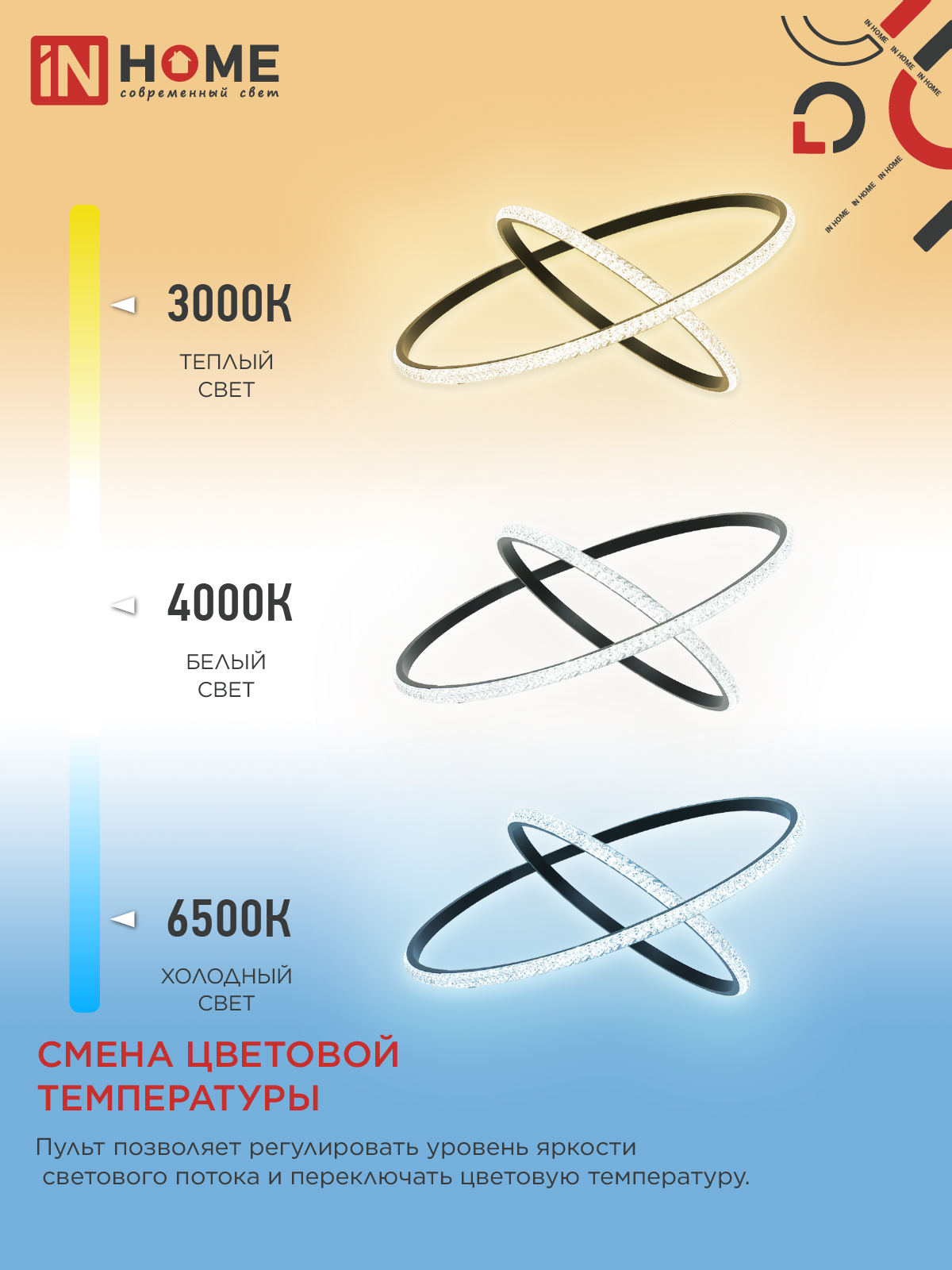 Светильник светодиодный ESTETIKA RING-MYSTERY-95RC-2BL 95Вт 3000-6500K 600/400 1.2м трос пульт ДУ черный IN HOME в Иркутске