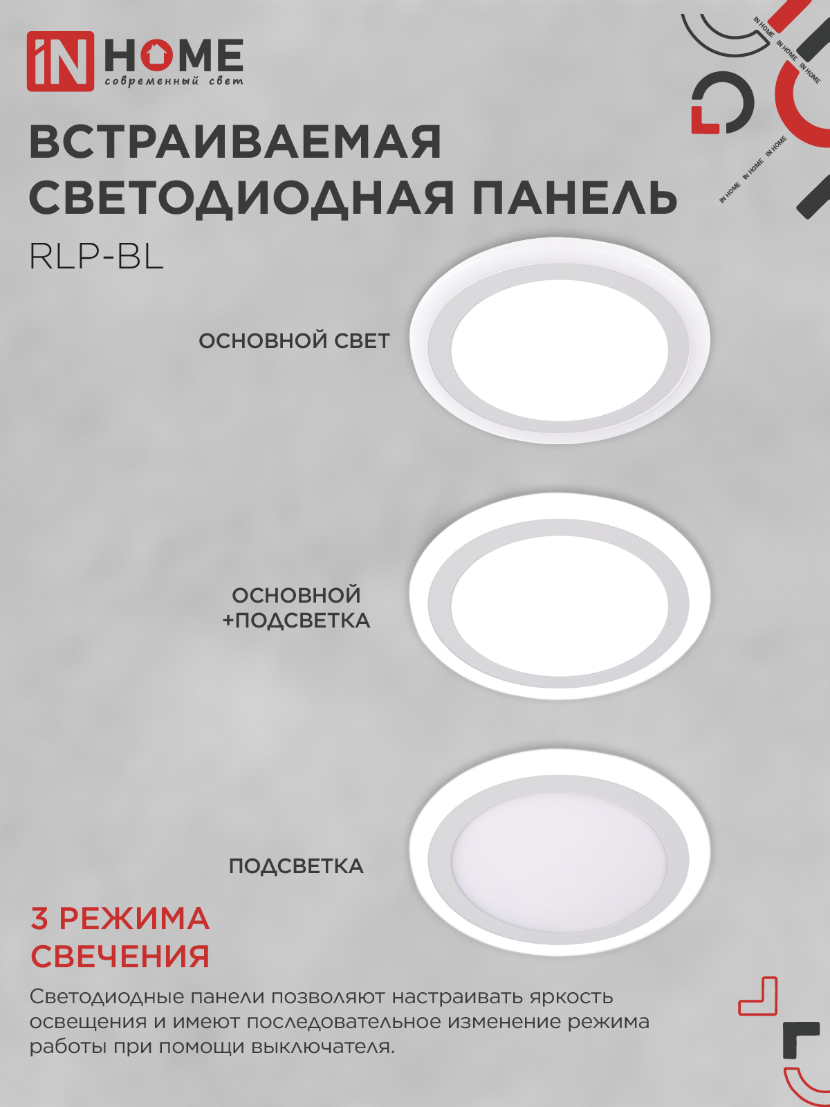 Панель светодиодная встраиваемая круглая RLP-BL 24Вт 230В 4000К 1440Лм 245мм с подсветкой белая IP20 IN HOME в Иркутске
