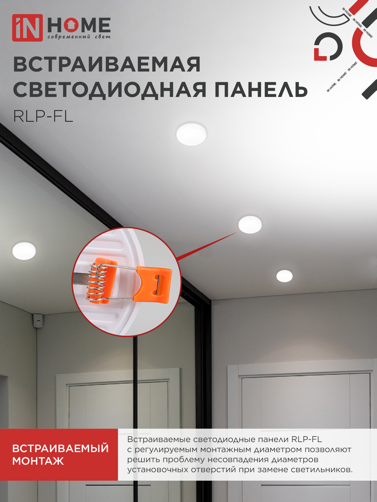Панель светодиодная встраиваемая безрамочная RLP-FL 18Вт 230В 4000К 1620Лм 120мм с регулируемым монтажом 45-100мм белая IP20 IN HOME в Иркутске