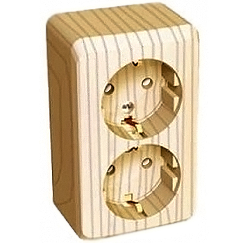 Розетка двойная ЭТЮД SE накладная со шторками с заземлением сосна в Иркутске