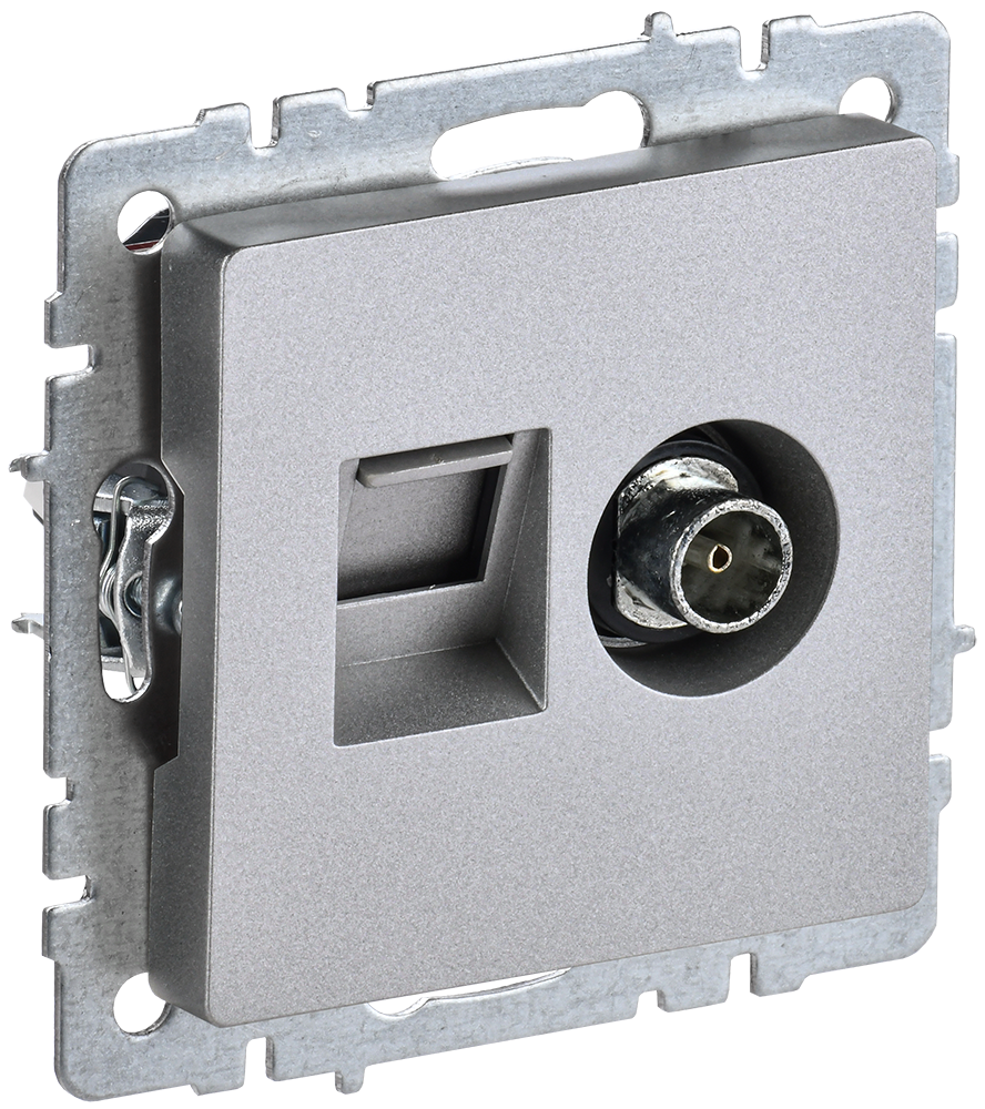 Розетка двойная телевизионная+RJ45 кат.5E BRITE IEK алюминий в Иркутске