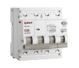 Диф.автомат АД-63N 3P+N 25А х-ка C 30мА тип AC EKF Proxima в Иркутске