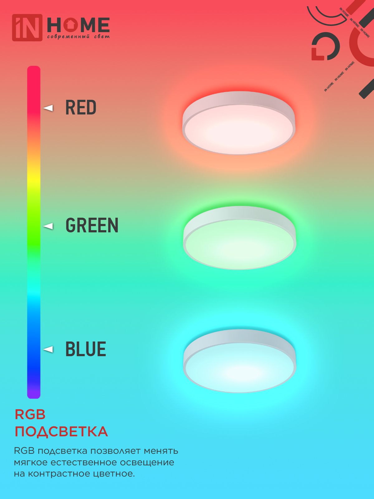 Светильник светодиодный SCANDY SIMPLE-125RGB-RCW 125Вт 230В 3000-6500K 10000Лм 400x50мм пульт ДУ белый IN HOME в Иркутске