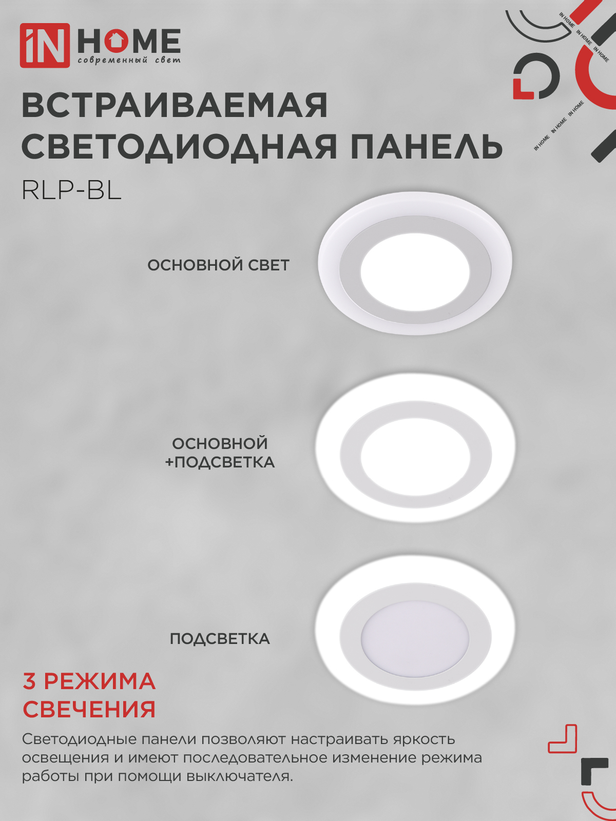 Панель светодиодная встраиваемая круглая RLP-BL 9Вт 230В 4000К 540Лм 145мм с подсветкой белая IP20 IN HOME в Иркутске
