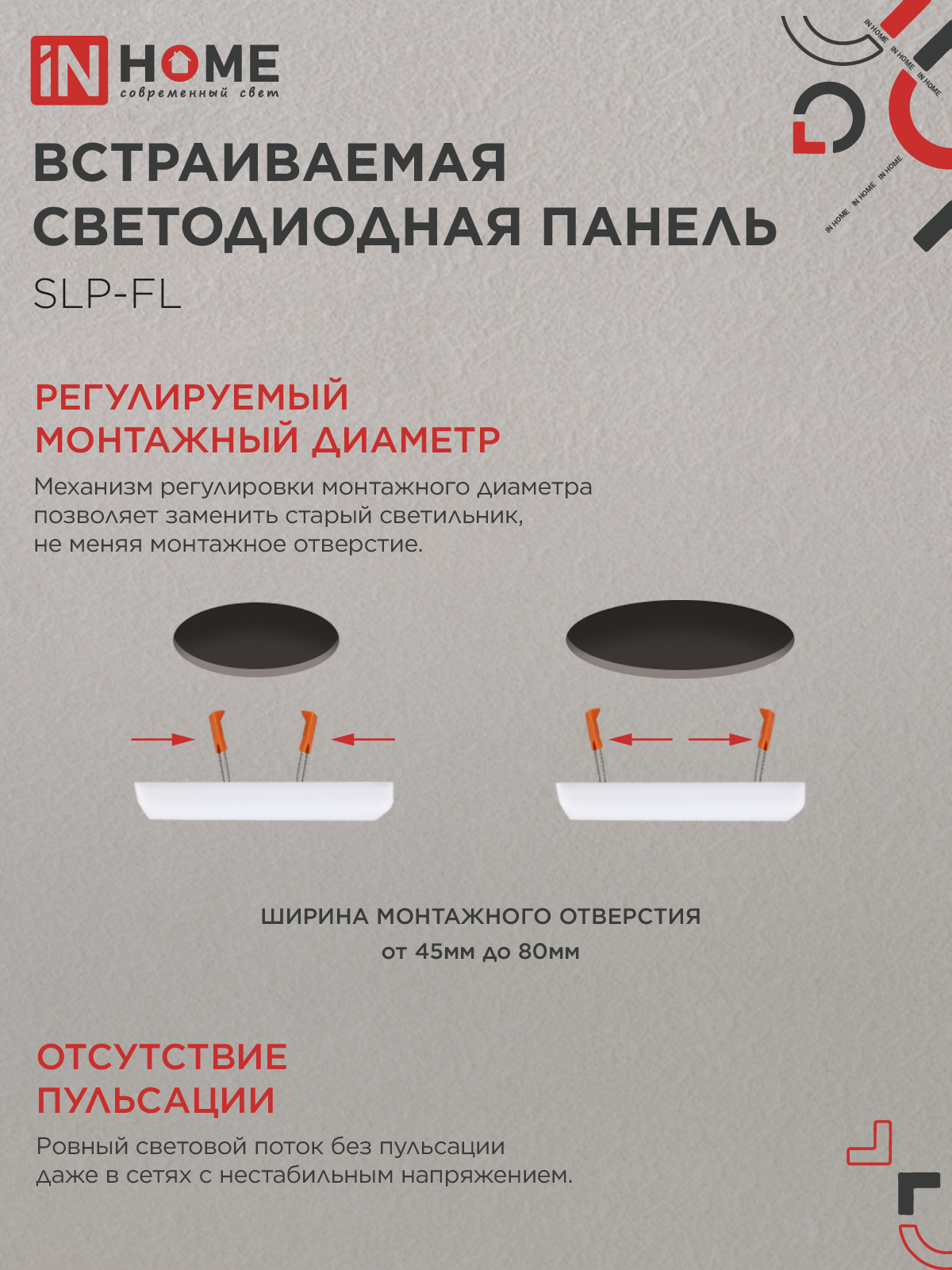 Панель светодиодная встраиваемая безрамочная SLP-FL 10Вт 230В 4000К 900Лм 103мм с рег.монтажом 45-80мм белая IP20 IN HOME в Иркутске