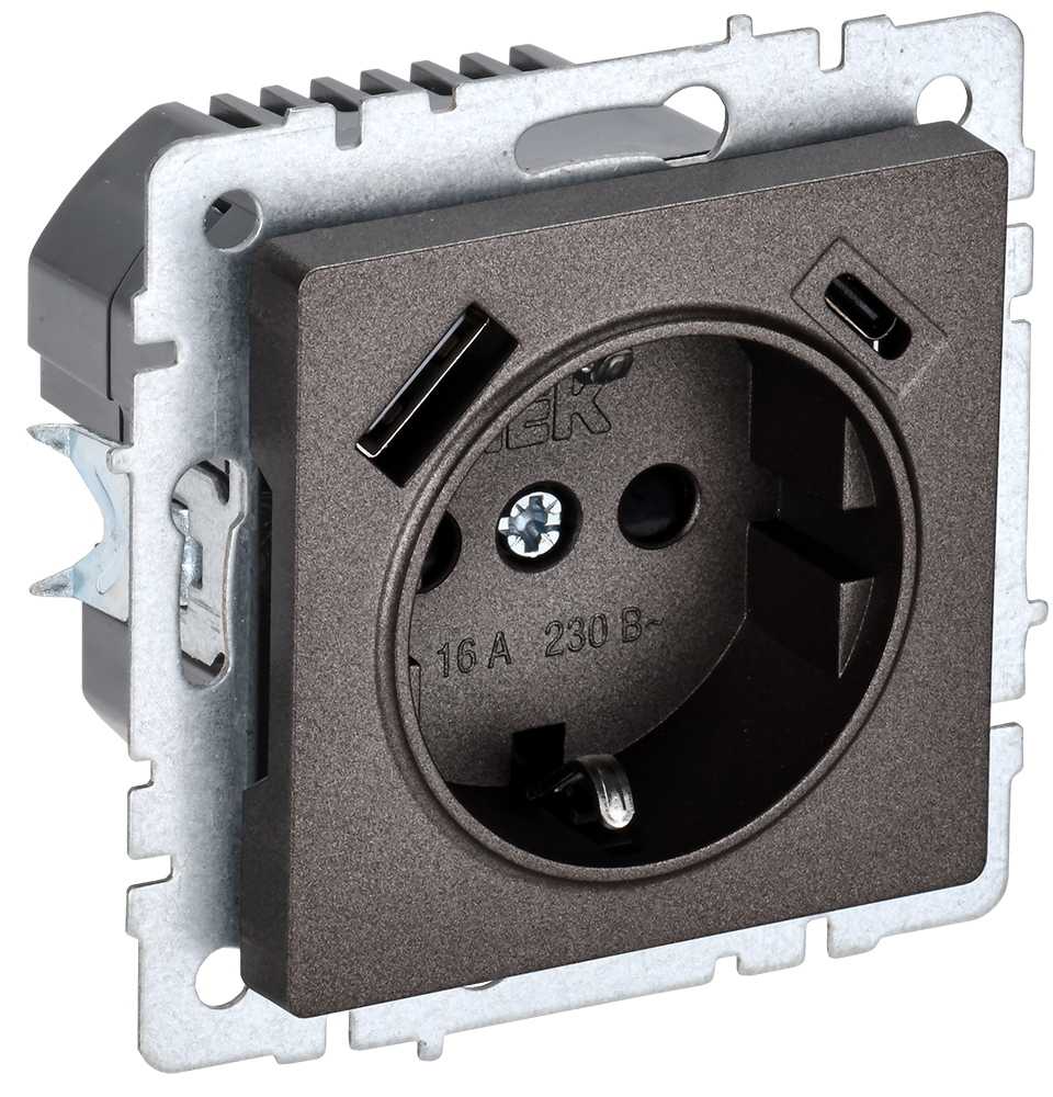 Розетка одинарная с з/к со шторками 16А с USB A+C 18Вт BRITE IEK бронза в Иркутске