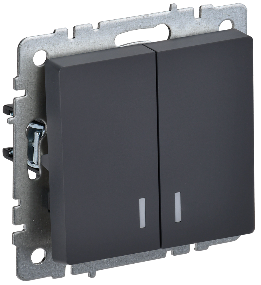 Выключатель двухклавишный с подсветкой 10А BRITE IEK графит в Иркутске