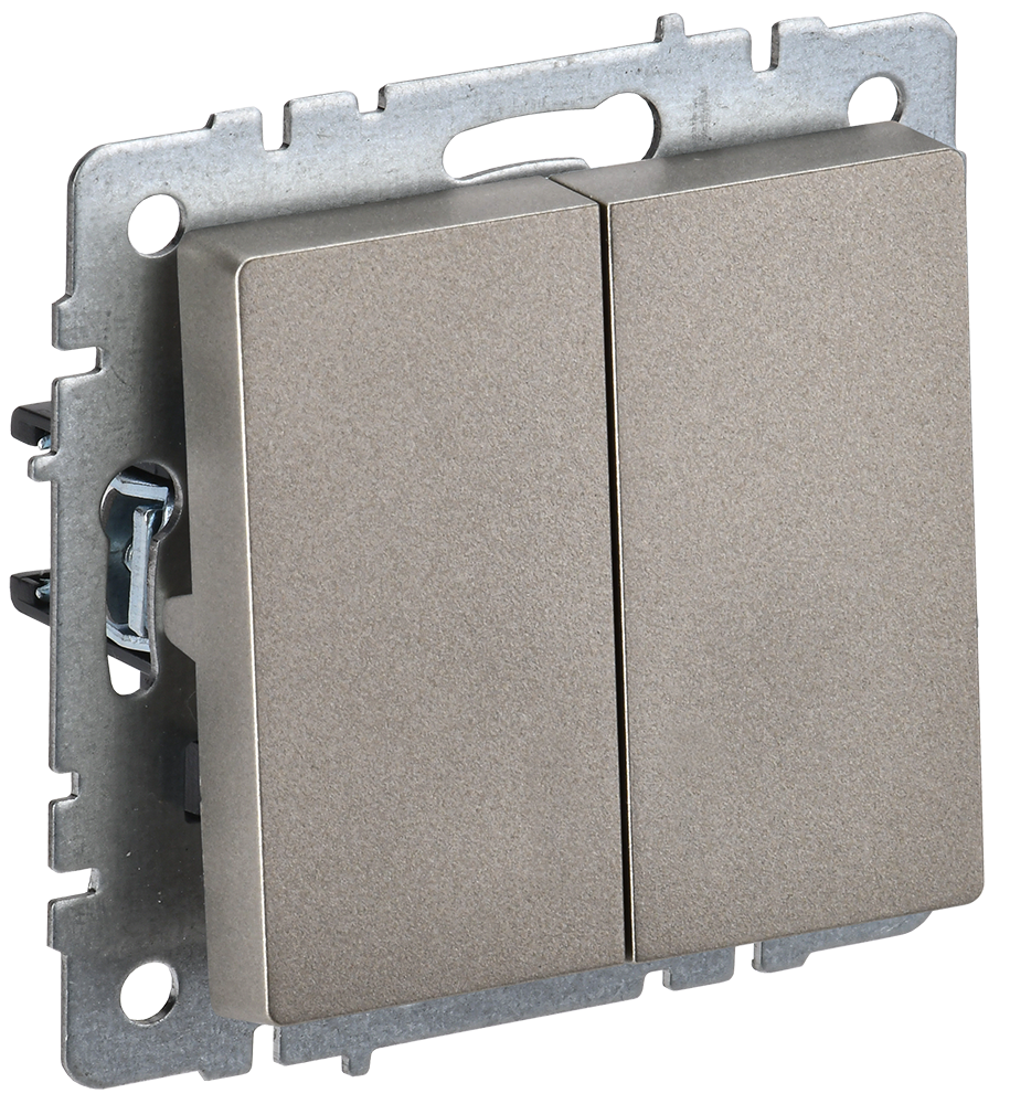 Выключатель двухклавишный проходной 10А BRITE IEK шампань в Иркутске