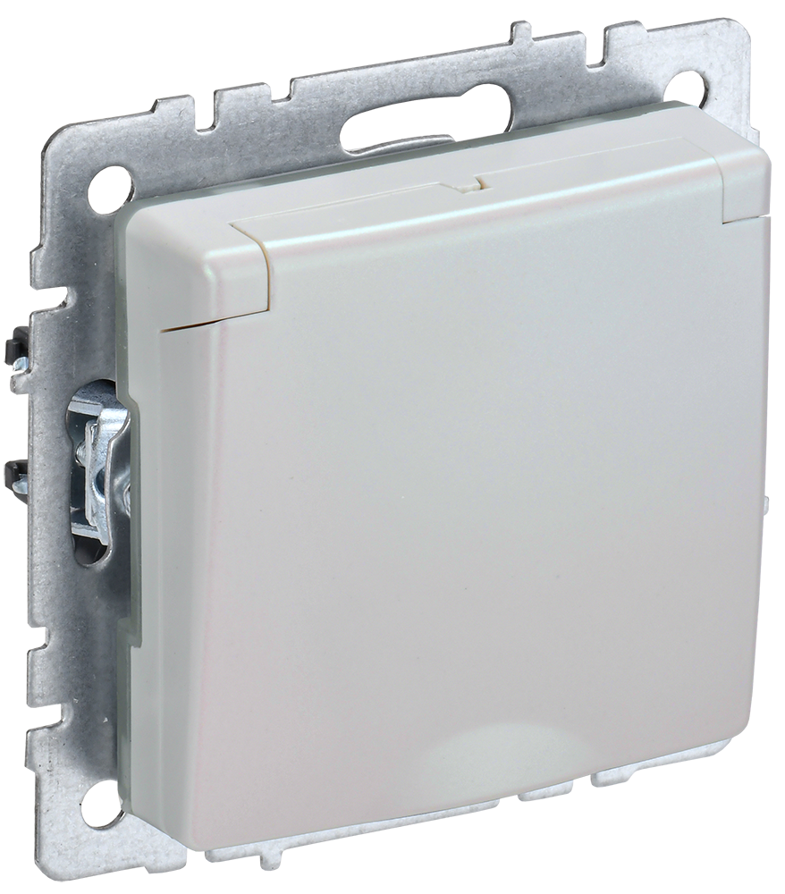 Розетка одинарная с з/к со шторками с крышкой 16А IP44 BRITE IEK жемчуг в Иркутске