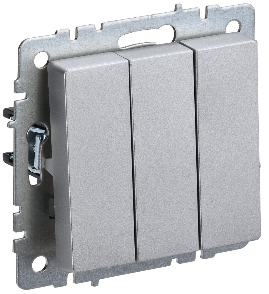 Выключатель трехклавишный 10А BRITE IEK алюминий в Иркутске