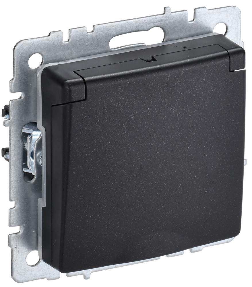 Розетка одинарная с з/к со шторками с крышкой 16А IP44 BRITE IEK черная в Иркутске
