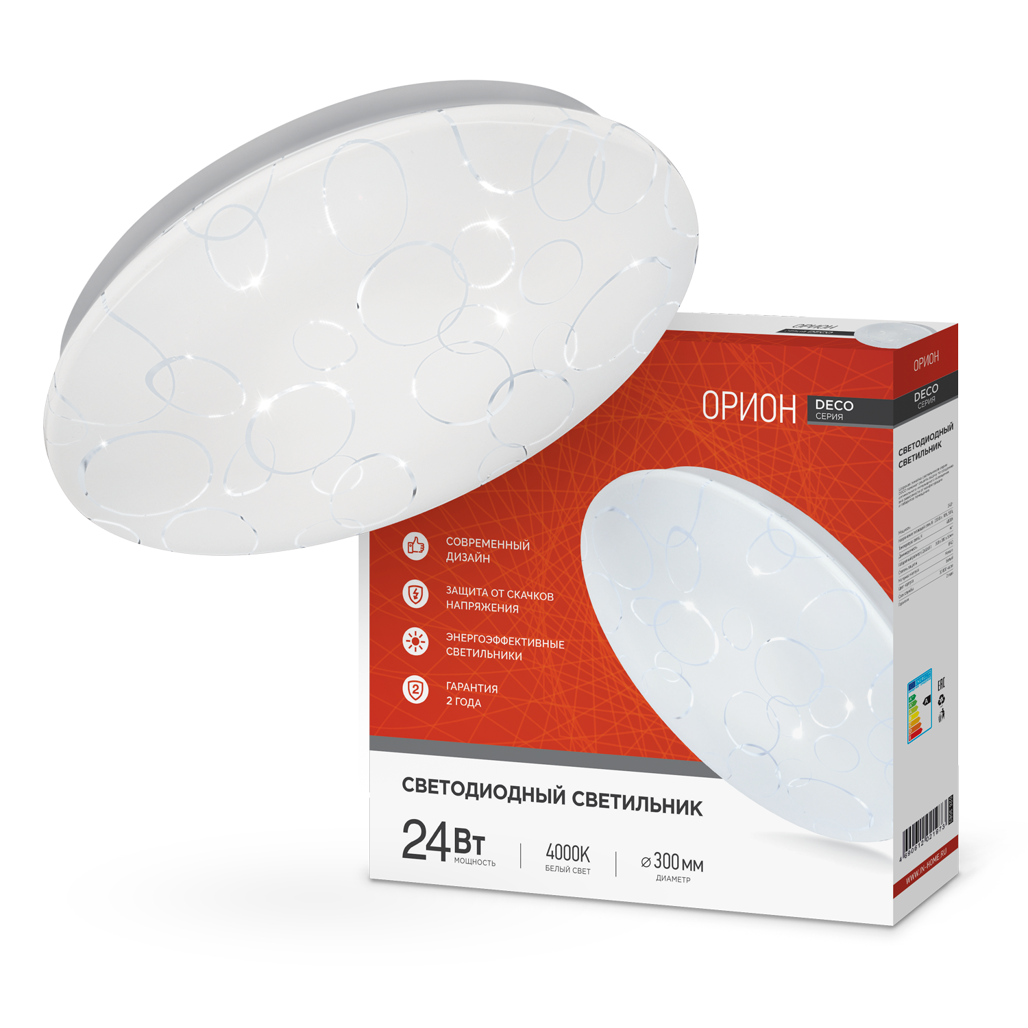 Светильник светодиодный серии DECO ОРИОН 24Вт 230В 4000К 2160Лм 330х55мм IN HOME в 