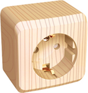 Розетка одинарная ЭТЮД SE накладная со шторками с заземлением сосна в Иркутске