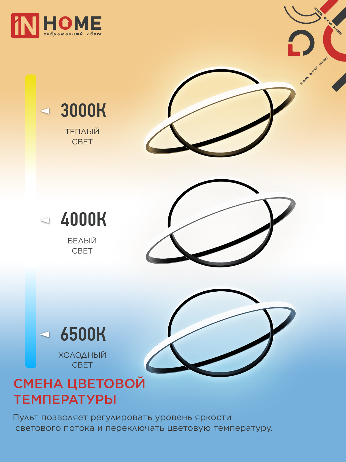 Светильник светодиодный ESTETIKA RING-95RC-2BL 95Вт 230В 3000-6500K 600/400 1.2м трос пульт ДУ черный IN HOME в Иркутске