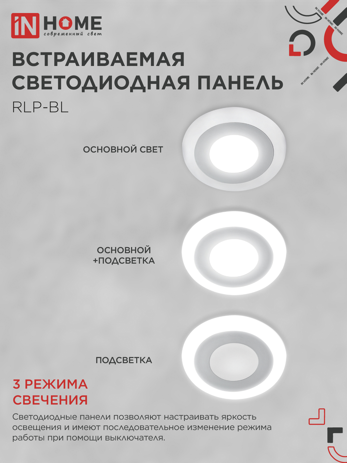 Панель светодиодная встраиваемая круглая RLP-BL 6Вт 230В 4000К 350Лм 105мм с подсветкой белая IP20 IN HOME в Иркутске