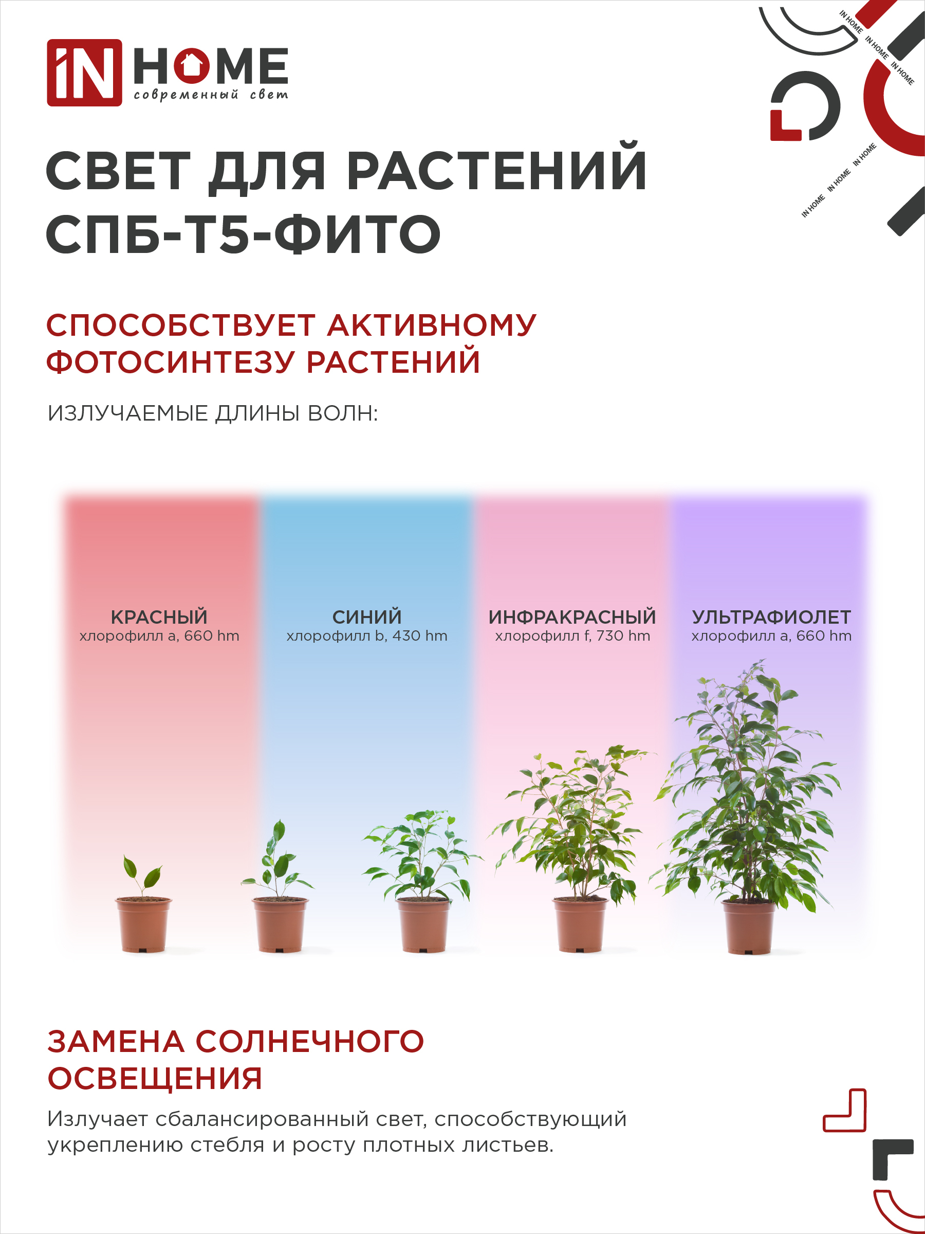 Светильник светодиодный СПБ-Т5 STD-ФИТО красно-синий спектр 20Вт 1200мм IN HOME в Иркутске