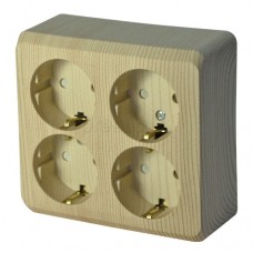 Розетка четырехместная ЭТЮД SE накладная со шторками с заземлением сосна в Иркутске