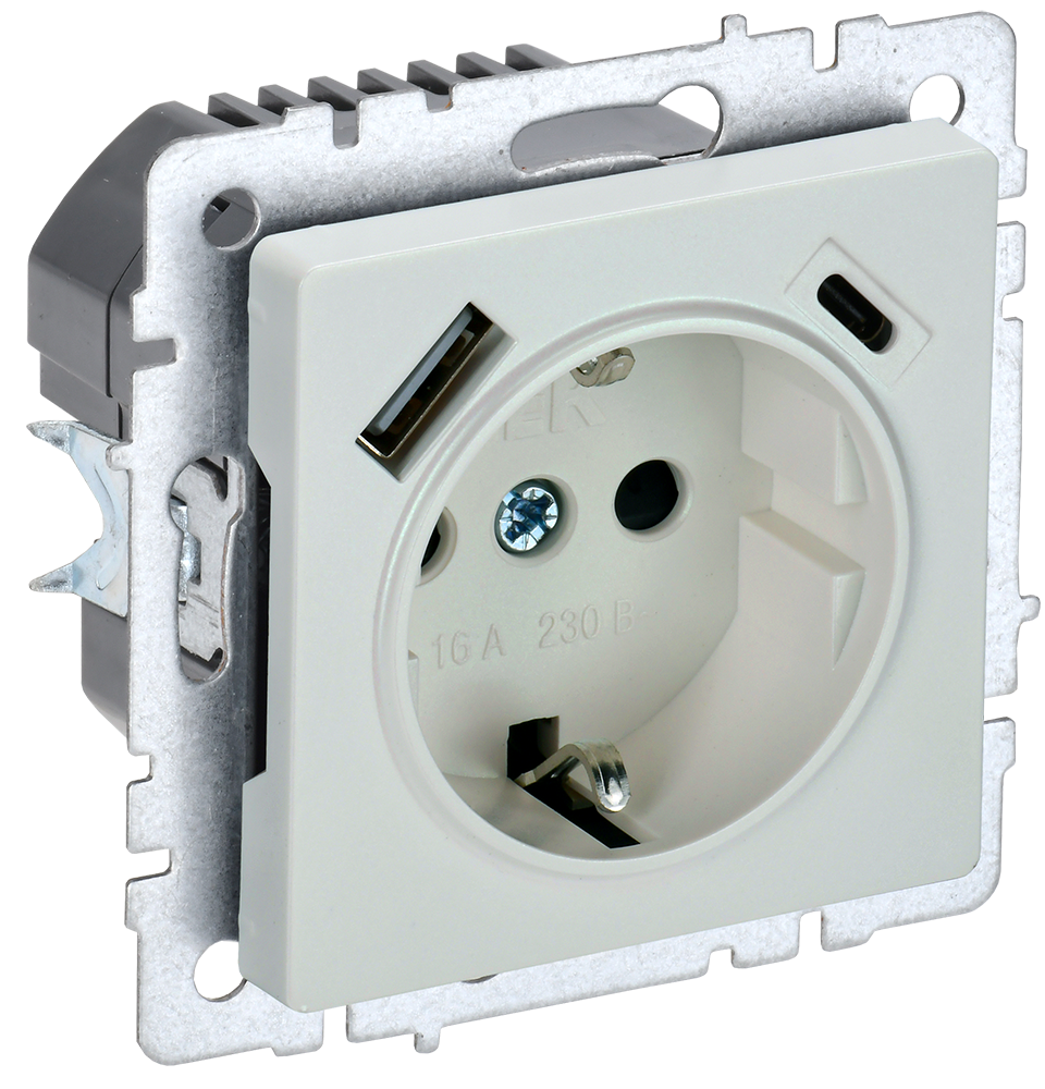 Розетка одинарная с з/к со шторками 16А с USB A+C 18Вт BRITE IEK жемчуг в Иркутске
