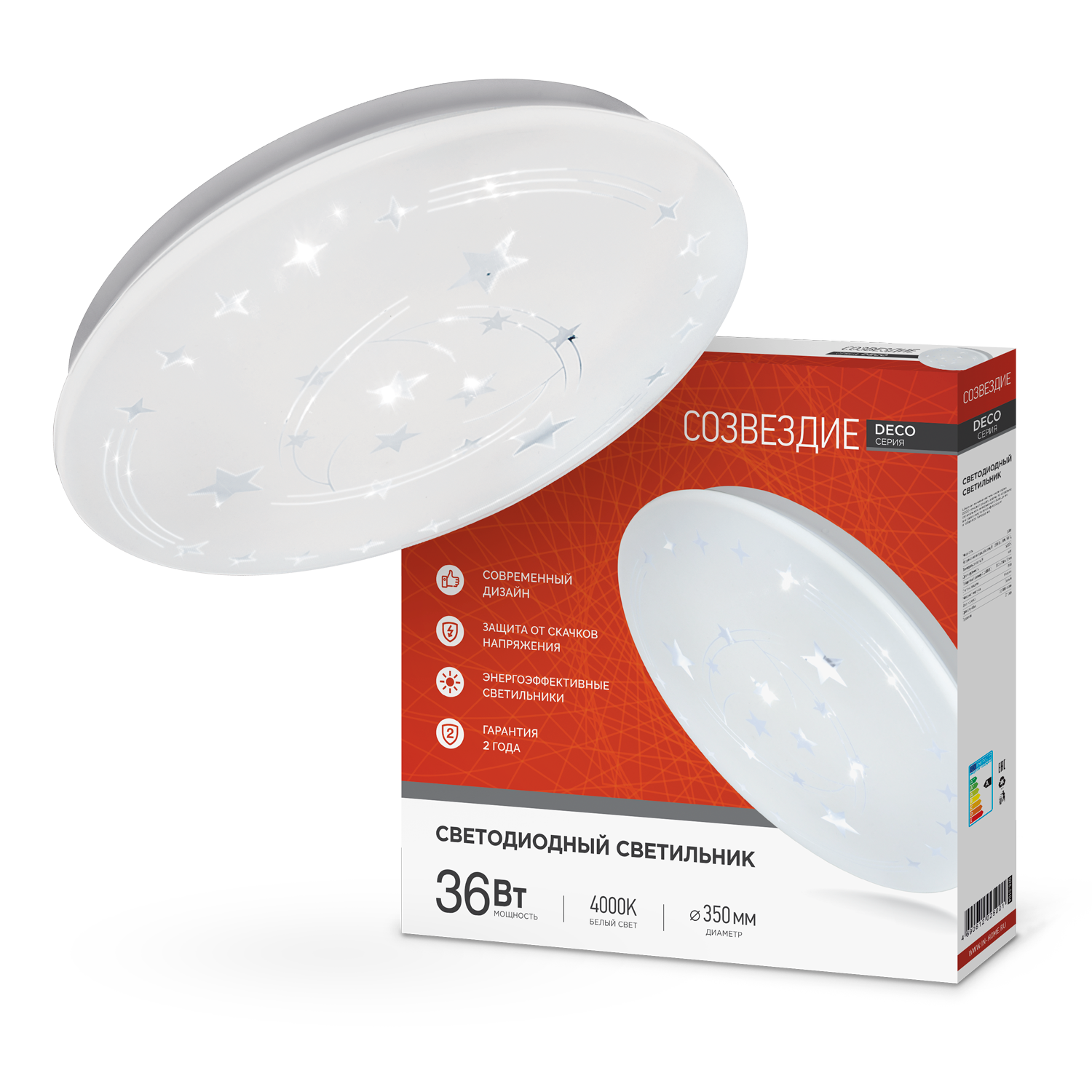 Светильник светодиодный серии DECO СОЗВЕЗДИЕ 36Вт 230В 4000К 3240Лм 380х55мм IN HOME в 