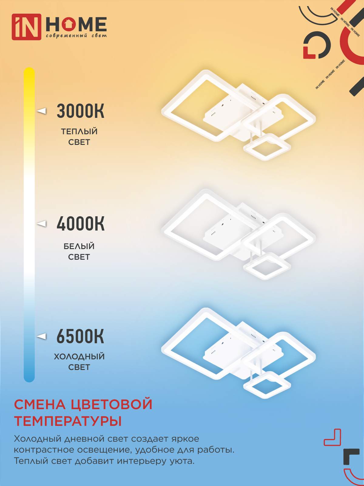 Светильник светодиодный ELEGANT ARISTO-W 60Вт 230В 3000-6500K 4700Лм 530х448х150мм пульт ДУ белый IN HOME в Иркутске