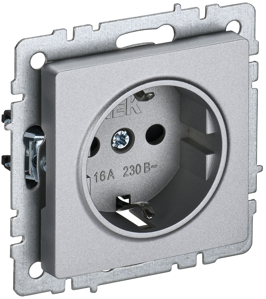 Розетка одинарная с з/к 16А BRITE IEK алюминий в Иркутске