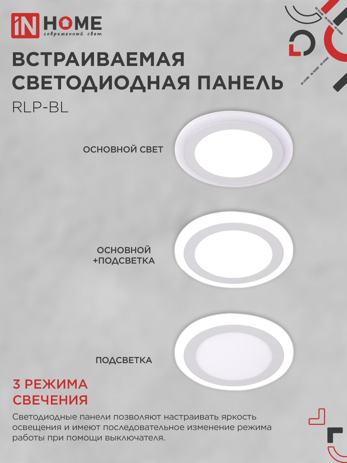 Панель светодиодная встраиваемая круглая RLP-BL 16Вт 230В 4000К 960Лм 195мм с подсветкой белая IP20 IN HOME в Иркутске