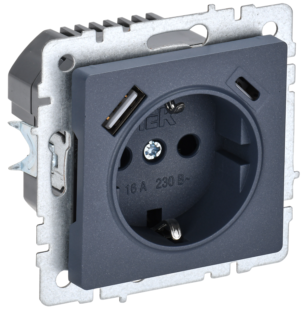Розетка одинарная с з/к со шторками 16А с USB A+C 18Вт BRITE IEK маренго в Иркутске
