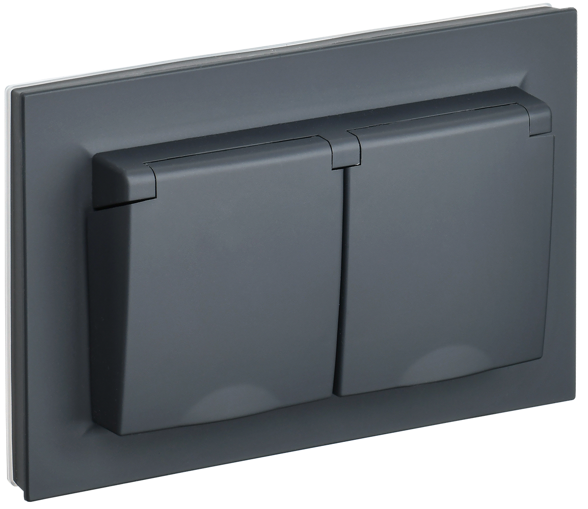 Розетка двойная с крышкой 16А IP44 BRITE IEK графит в сборе в Иркутске