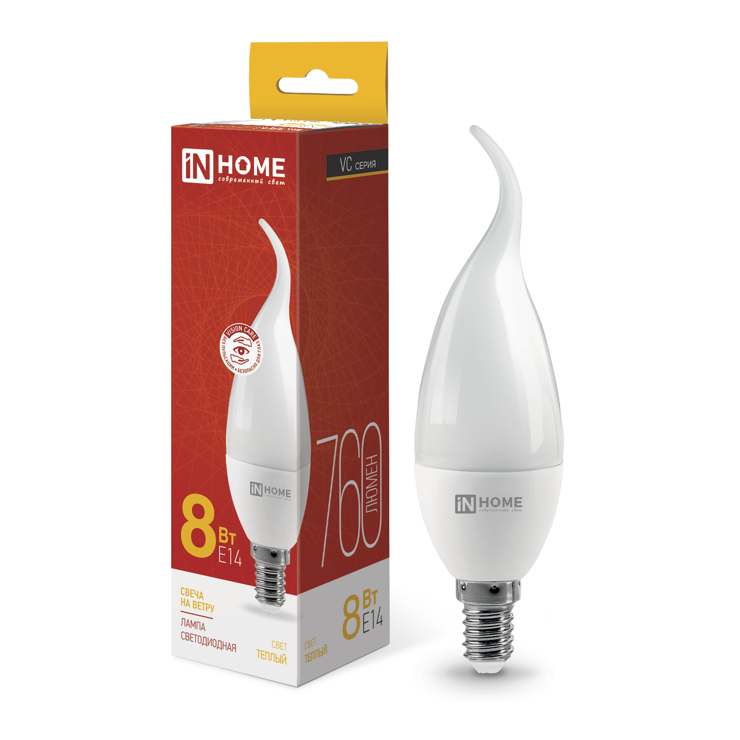 Лампа светодиодная LED-СВЕЧА НА ВЕТРУ-VC 8Вт 230В Е14 3000К 760Лм IN HOME в Иркутске