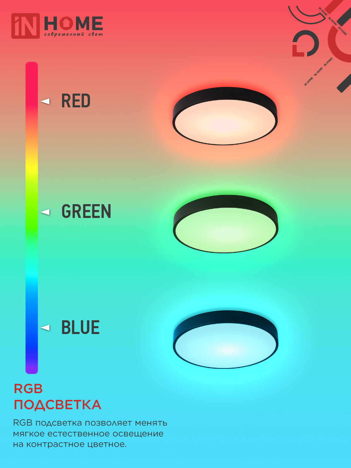 Светильник светодиодный SCANDY SIMPLE-125RGB-RCB 125Вт 230В 3000-6500K 10000Лм 400x50мм пульт ДУ черный IN HOME в Иркутске