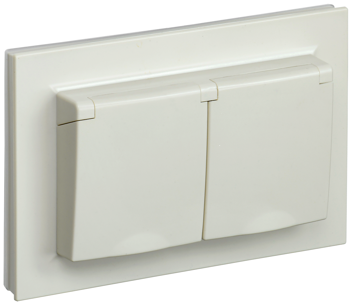 Розетка двойная с крышкой 16А IP44 BRITE IEK бежевая в сборе в Иркутске