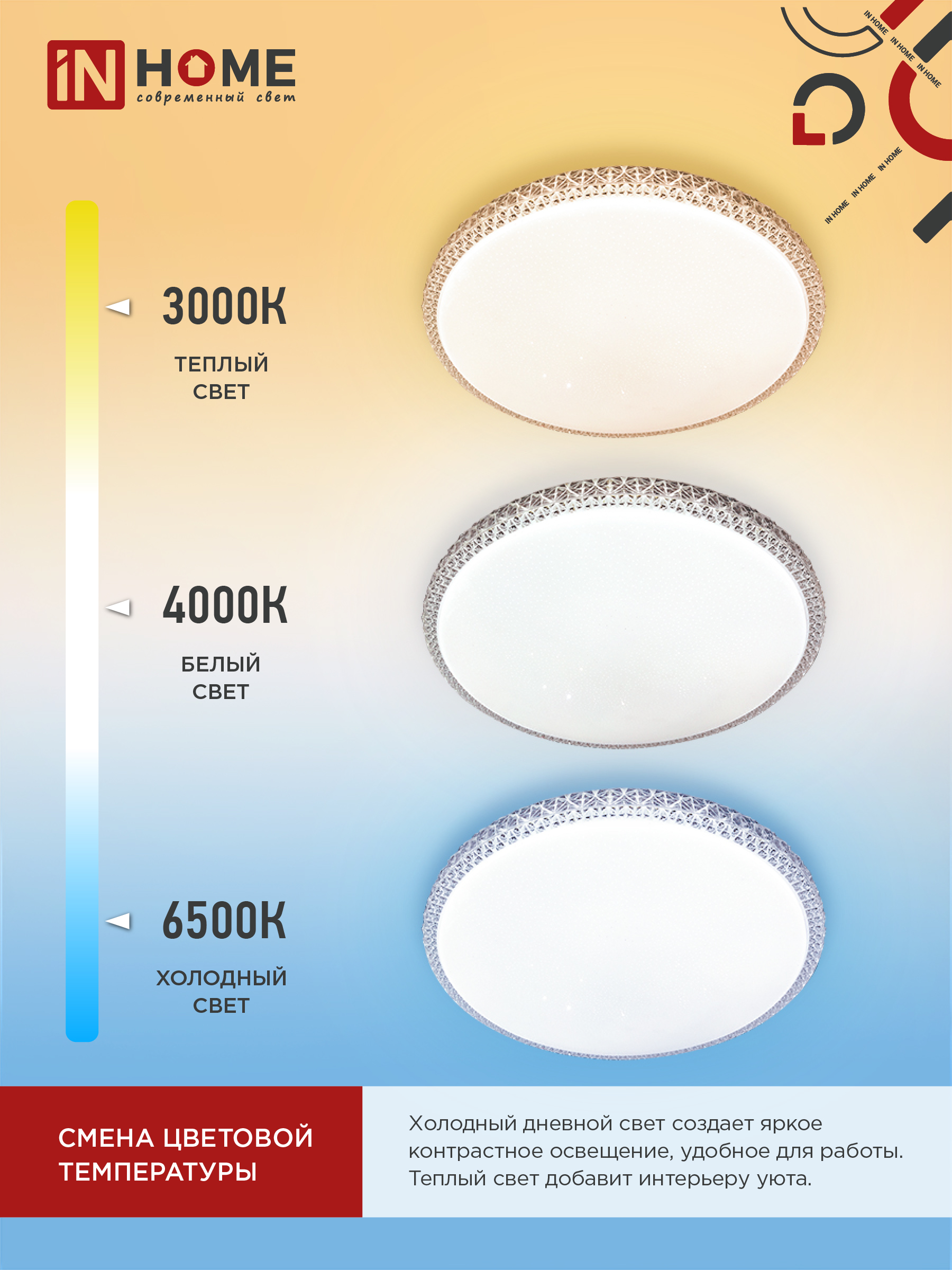 Светильник светодиодный COMFORT MYSTERY 36Вт 230В 3000-6500K 2900Лм 400x70мм с пультом ДУ IN HOME в Иркутске