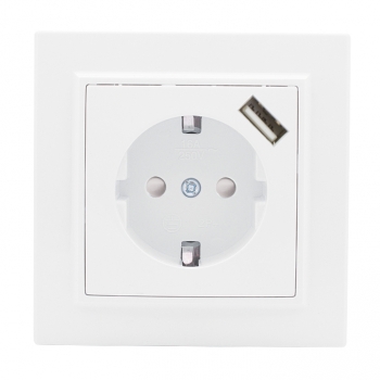 Розетка одинарная с USB со шторками с заземлением Минск EKF белая в Иркутске