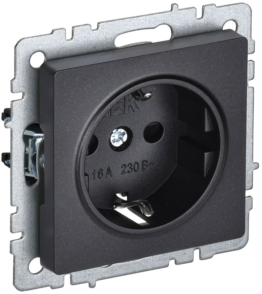 Розетка одинарная с з/к со шторками 16А BRITE IEK черная в Иркутске