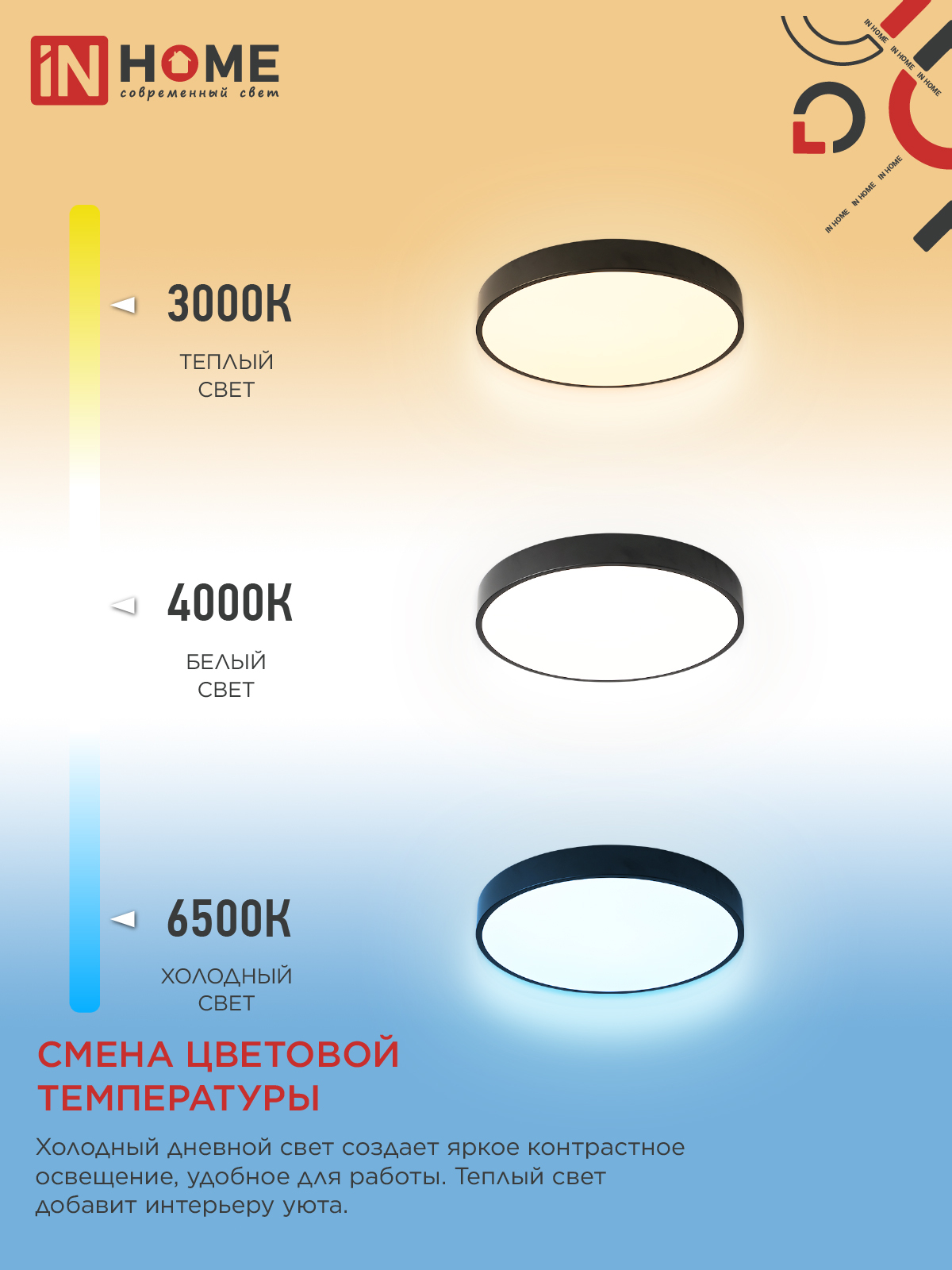 Светильник светодиодный SCANDY SIMPLE-125RGB-RCB 125Вт 230В 3000-6500K 10000Лм 400x50мм пульт ДУ черный IN HOME в Иркутске