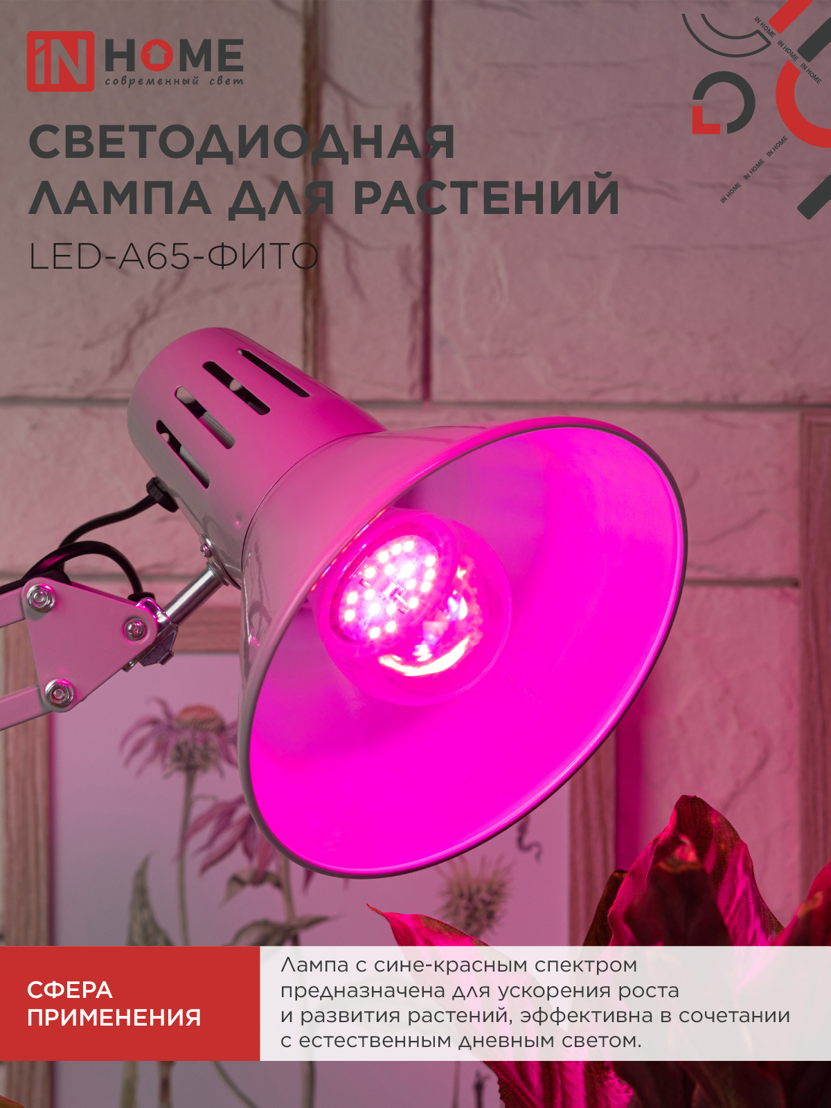 Лампа светодиодная LED-A65 STD-ФИТО красно-синий спектр 25Вт 230В Е27 IN HOME в Иркутске
