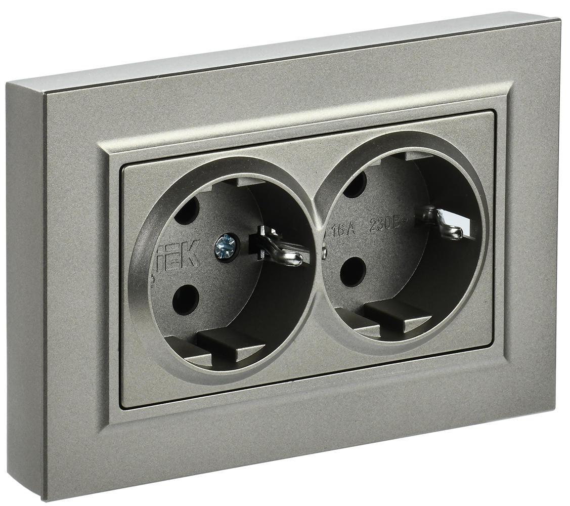 Розетка двойная с з/к 16А BRITE IEK шампань в сборе в Иркутске