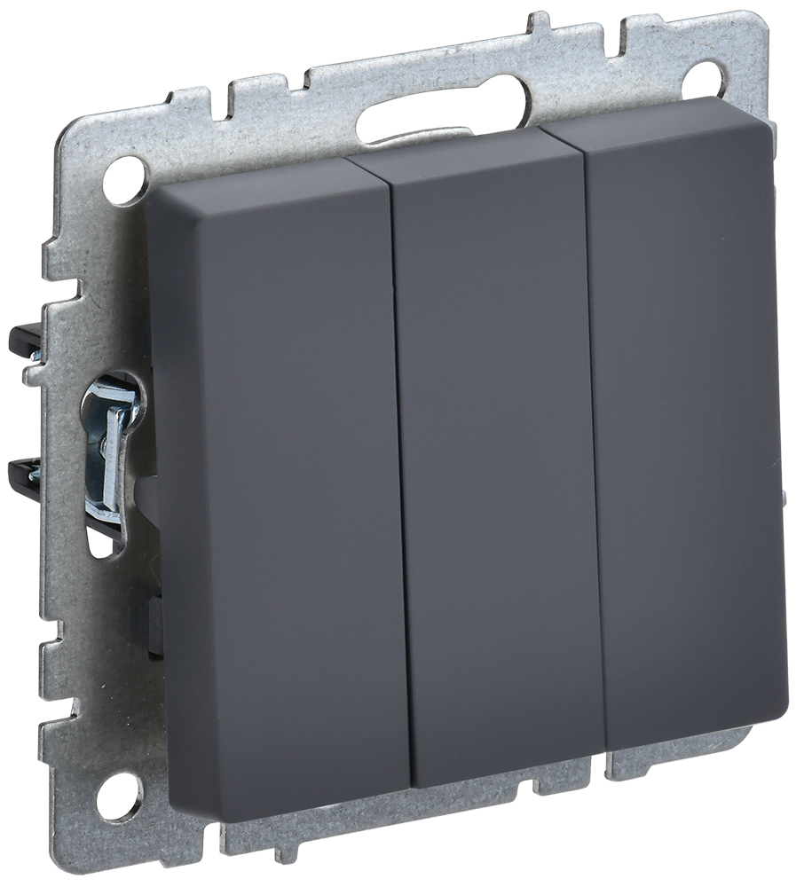 Выключатель трехклавишный 10А BRITE IEK графит в Иркутске