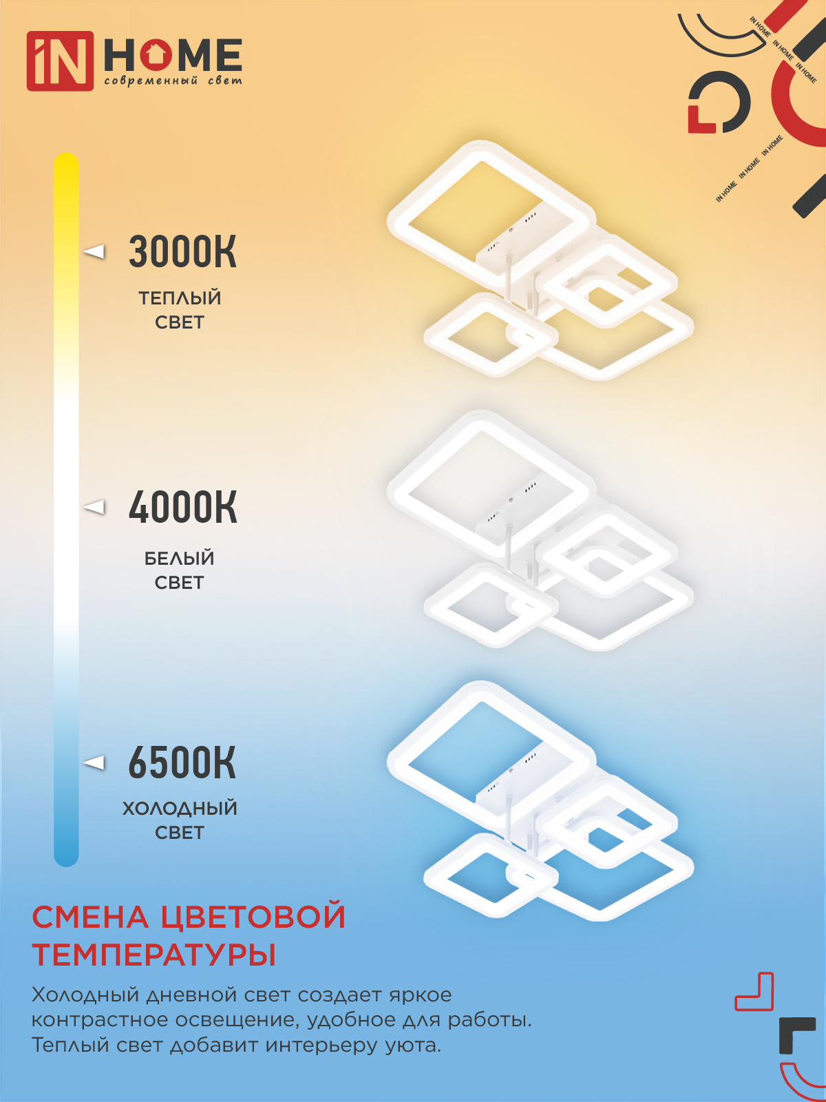 Светильник светодиодный ELEGANT ARISTO-W 90Вт 230В 3000-6500K 535х370х150мм пульт ДУ белый IN HOME в Иркутске