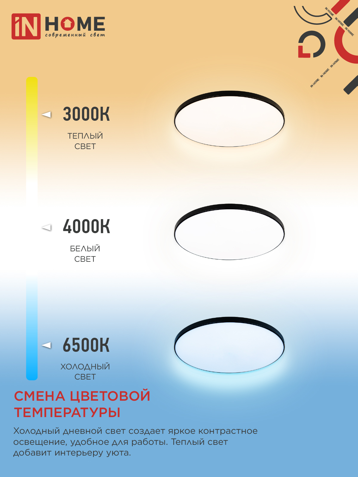 Светильник светодиодный NEO SIMPLE-125RC-BL 125Вт 230В 3000-6500K 10000Лм 460x67мм с пультом ДУ черный IN HOME в Иркутске